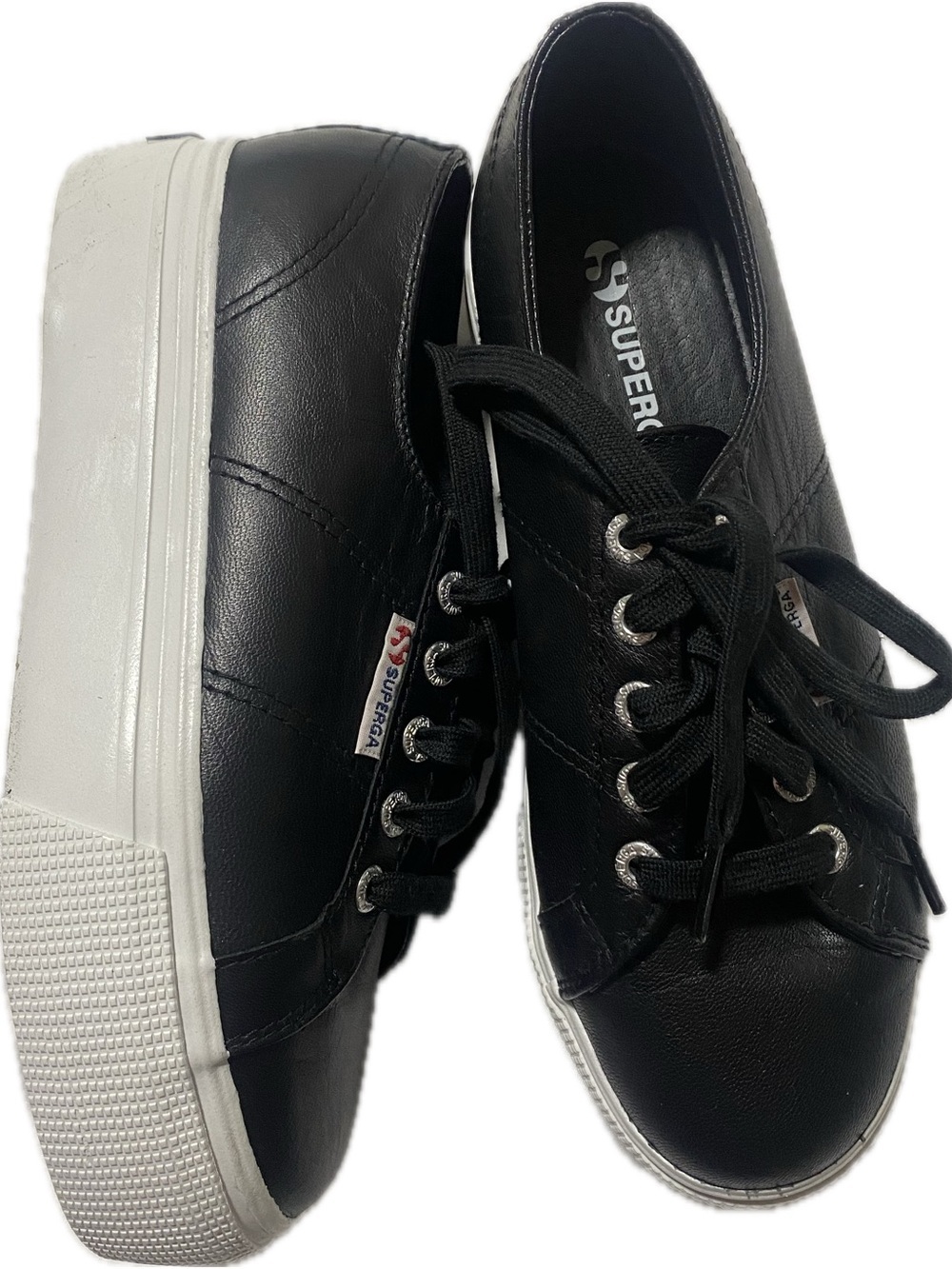 Superga Black Low-Top Lace-Up rSneakers with White Platform